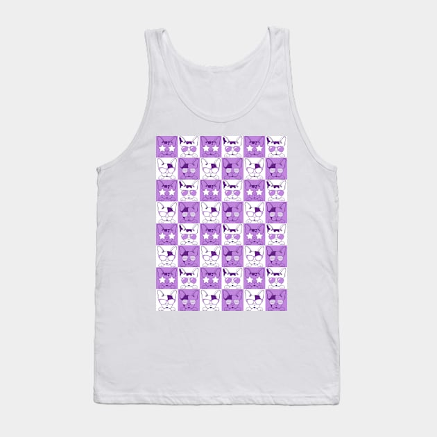 Frenchies with Glasses Pattern Purple Tank Top by LotusArtStudio